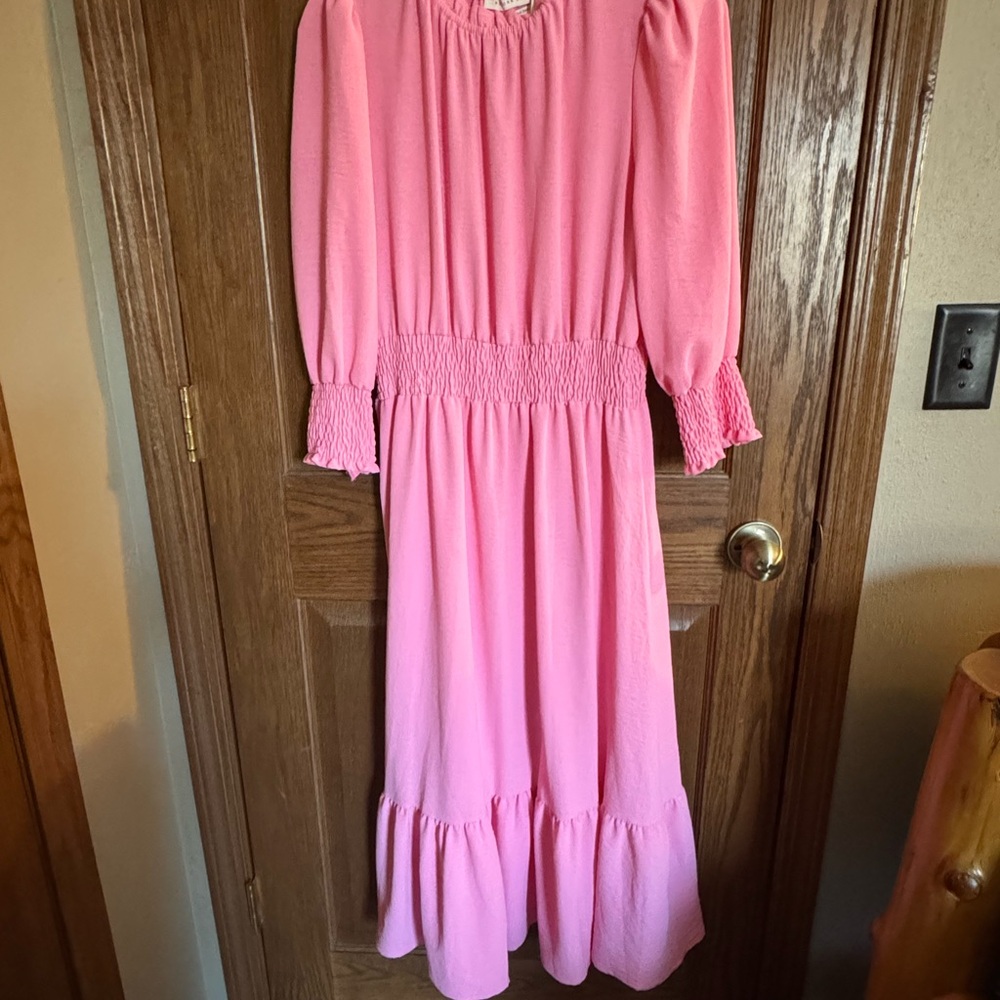 Reborn J- NWT Pink Ruffled Tiered Sundress with Bishop Sleeves